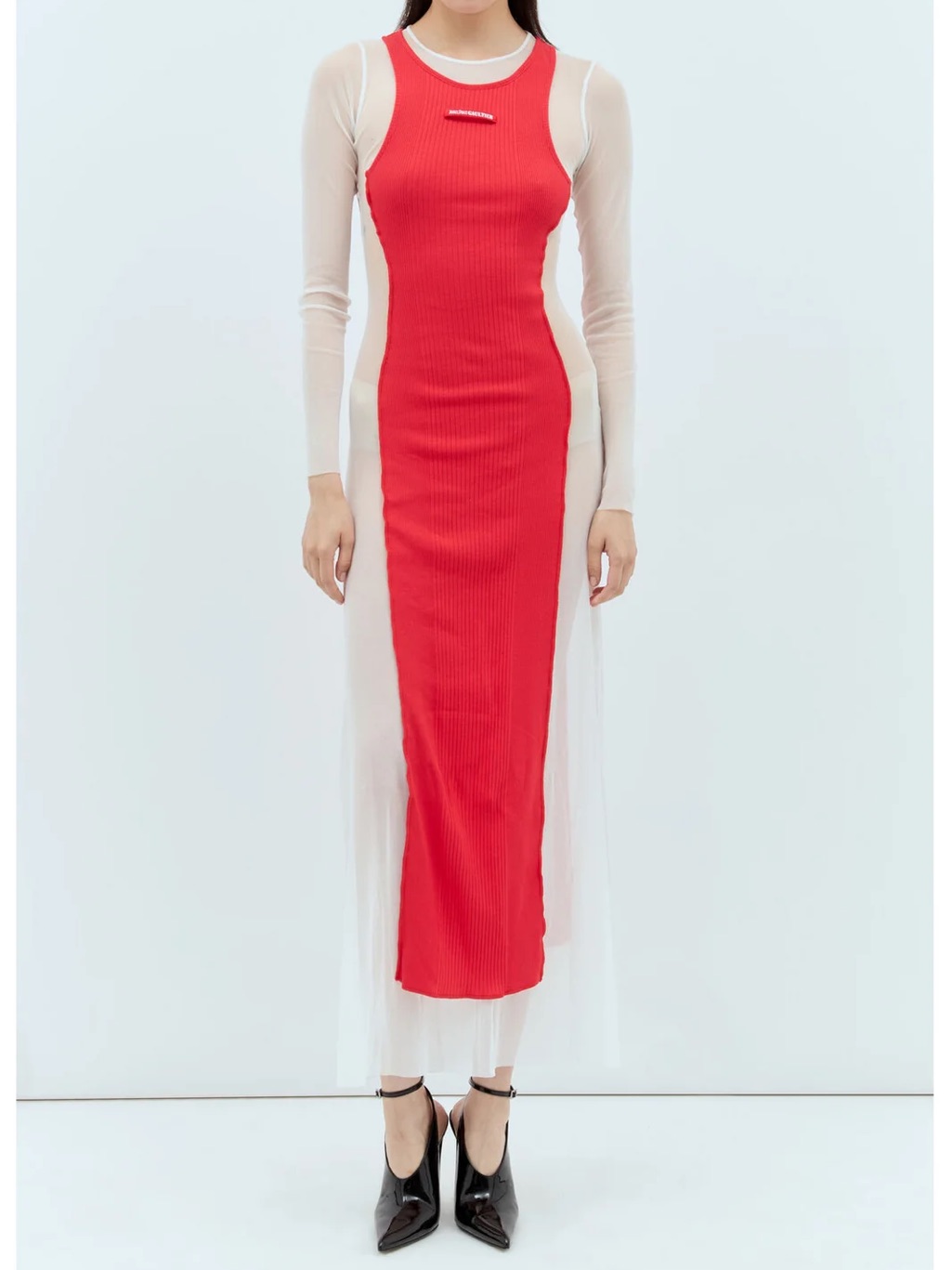 Jean Paul Gaultier Red And Cream Long Sleeve Panelled Dress